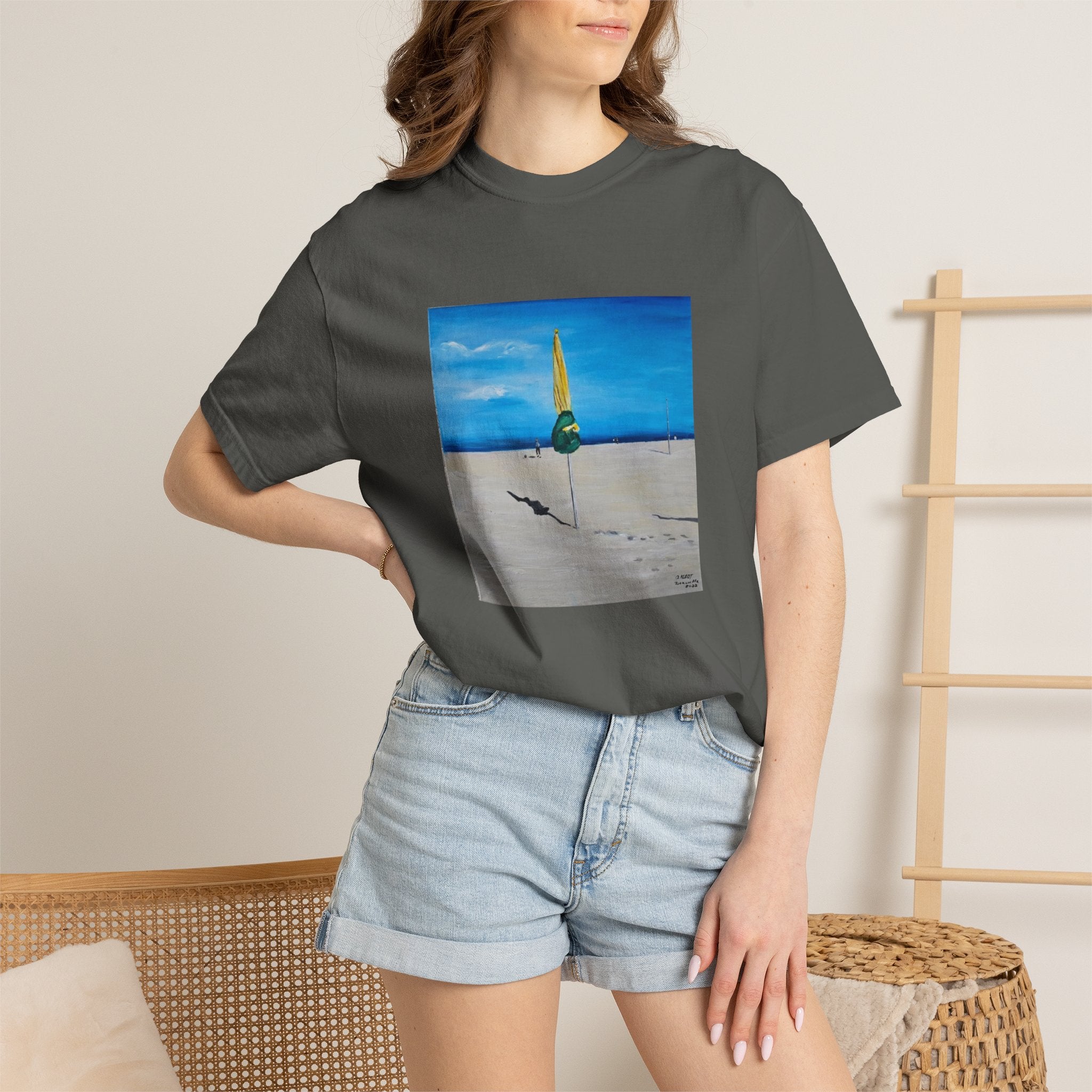 Beach Umbrella Sunset T-Shirt — Coastal Surfboard Art Tee