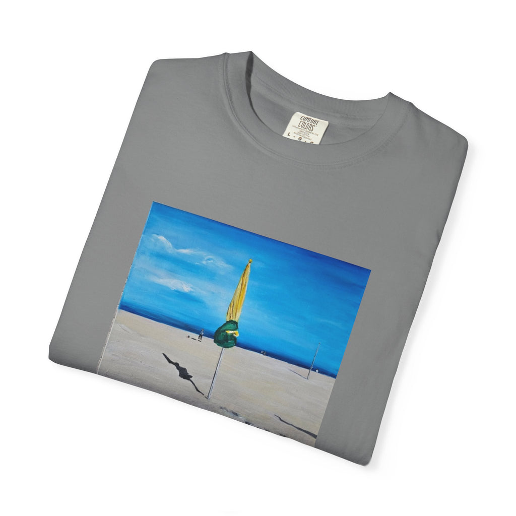 Beach Umbrella Sunset T-Shirt — Coastal Surfboard Art Tee