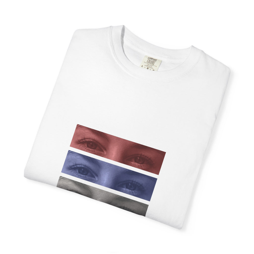 Fauget Eyes Graphic T-shirt | Red White Blue Striped Eyes Print