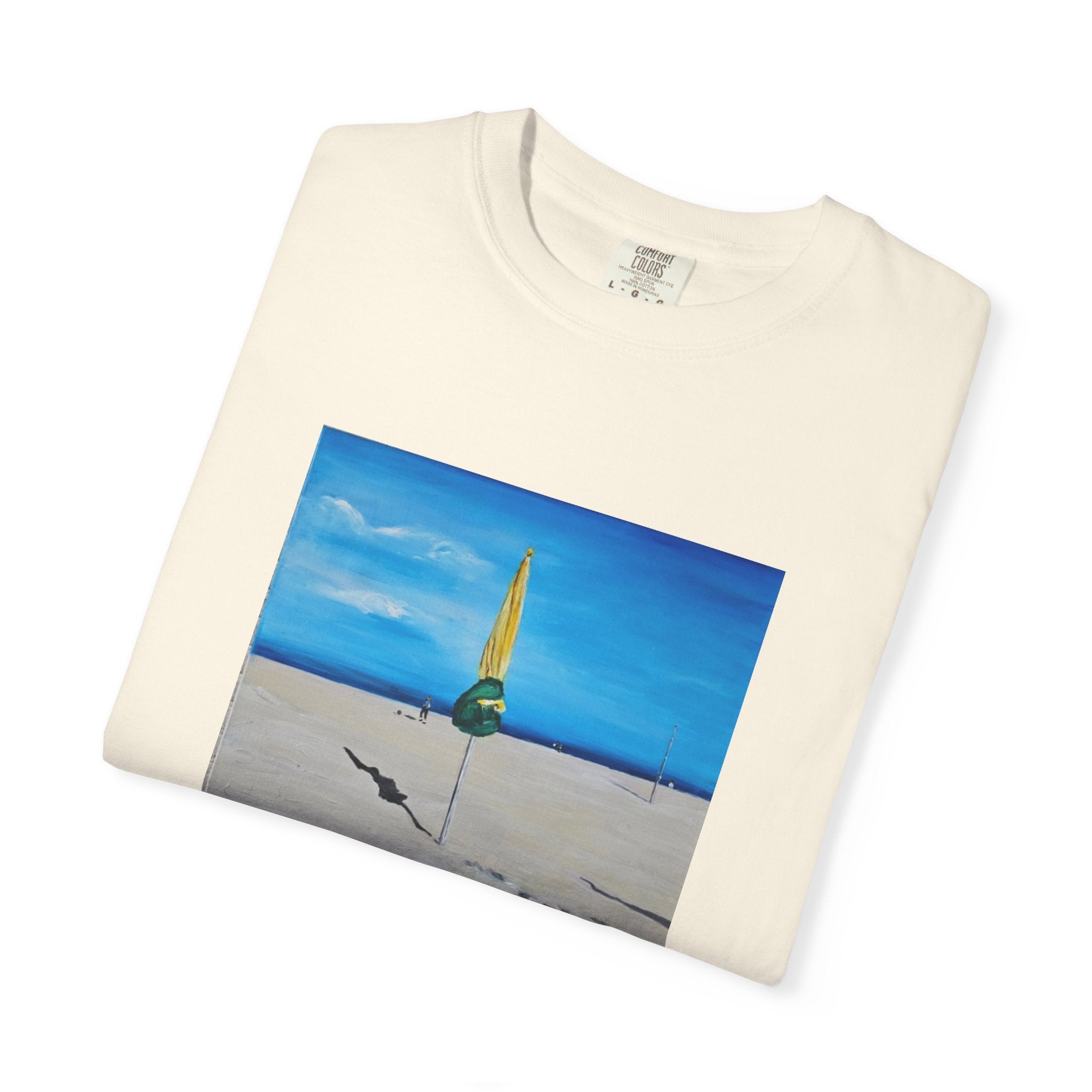 Beach Umbrella Sunset T-Shirt — Coastal Surfboard Art Tee