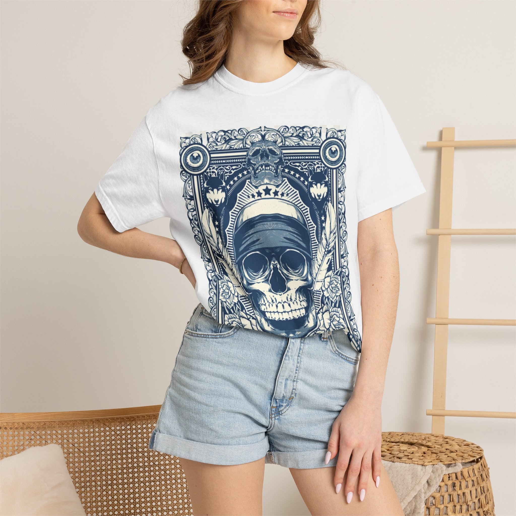 Skull Crown Graphic T-Shirt — Vintage Ornate Skeleton Design