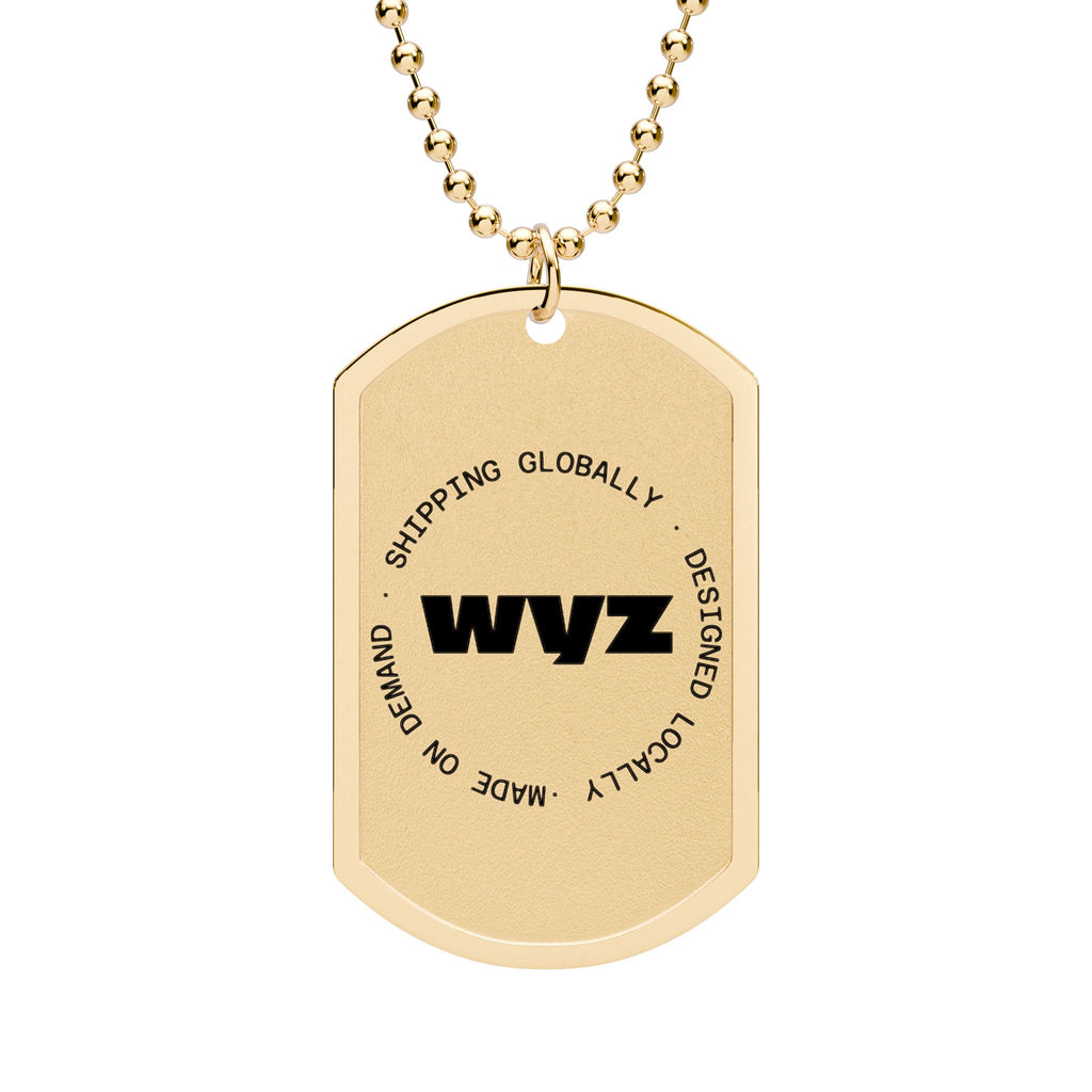 WVZ Logo Dog Tag Necklace — Engraved Military-Style Pendant with Chain (Gold or Silver)