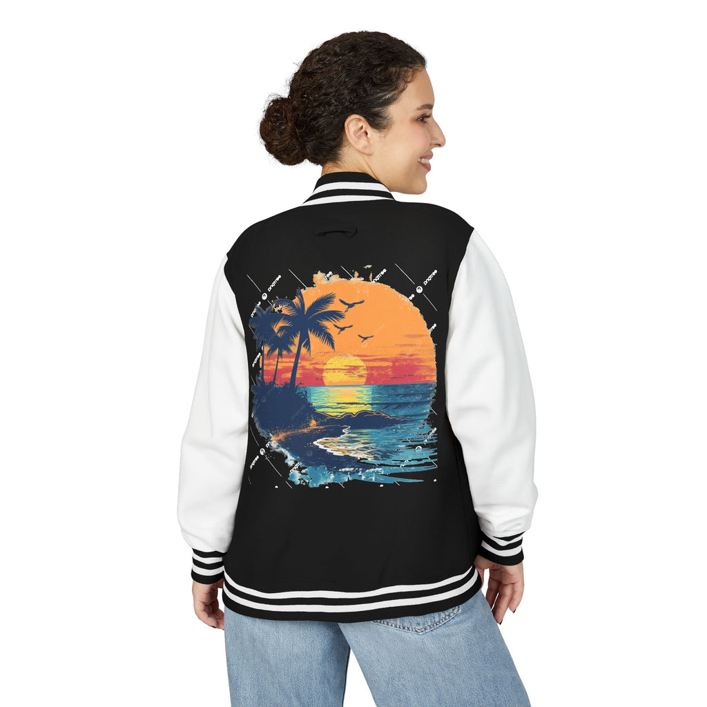 Sunset Beach Letterman Jacket – Retro Palm Tree Varsity Jacket