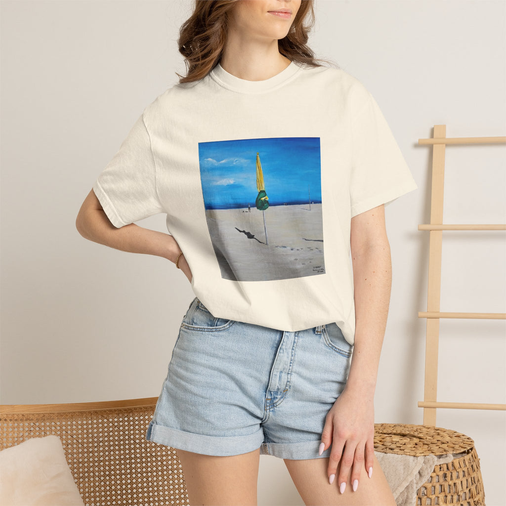 Beach Umbrella Sunset T-Shirt — Coastal Surfboard Art Tee