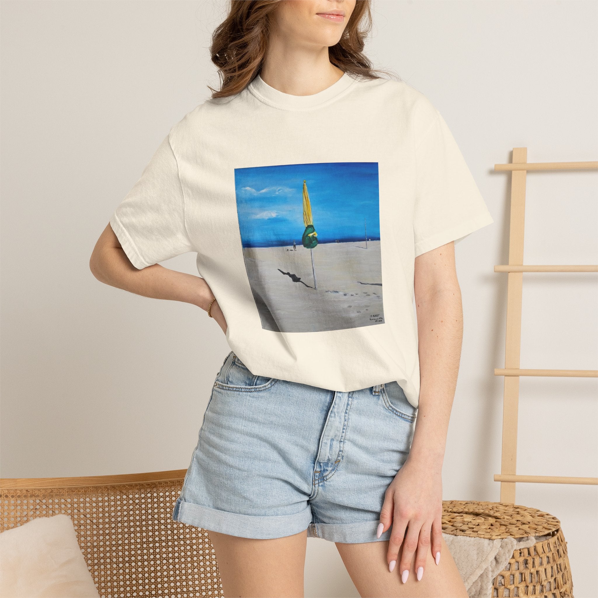 Beach Umbrella Sunset T-Shirt — Coastal Surfboard Art Tee
