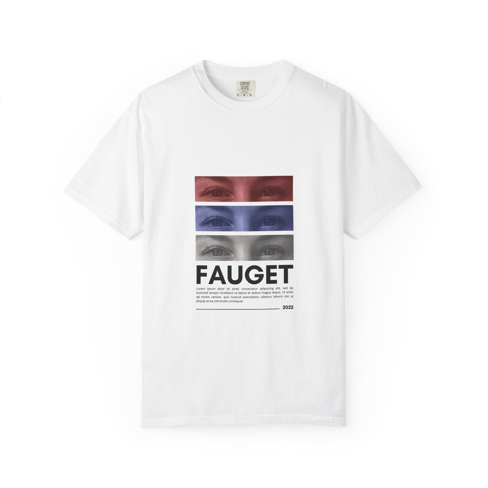 Fauget Eyes Graphic T-shirt | Red White Blue Striped Eyes Print