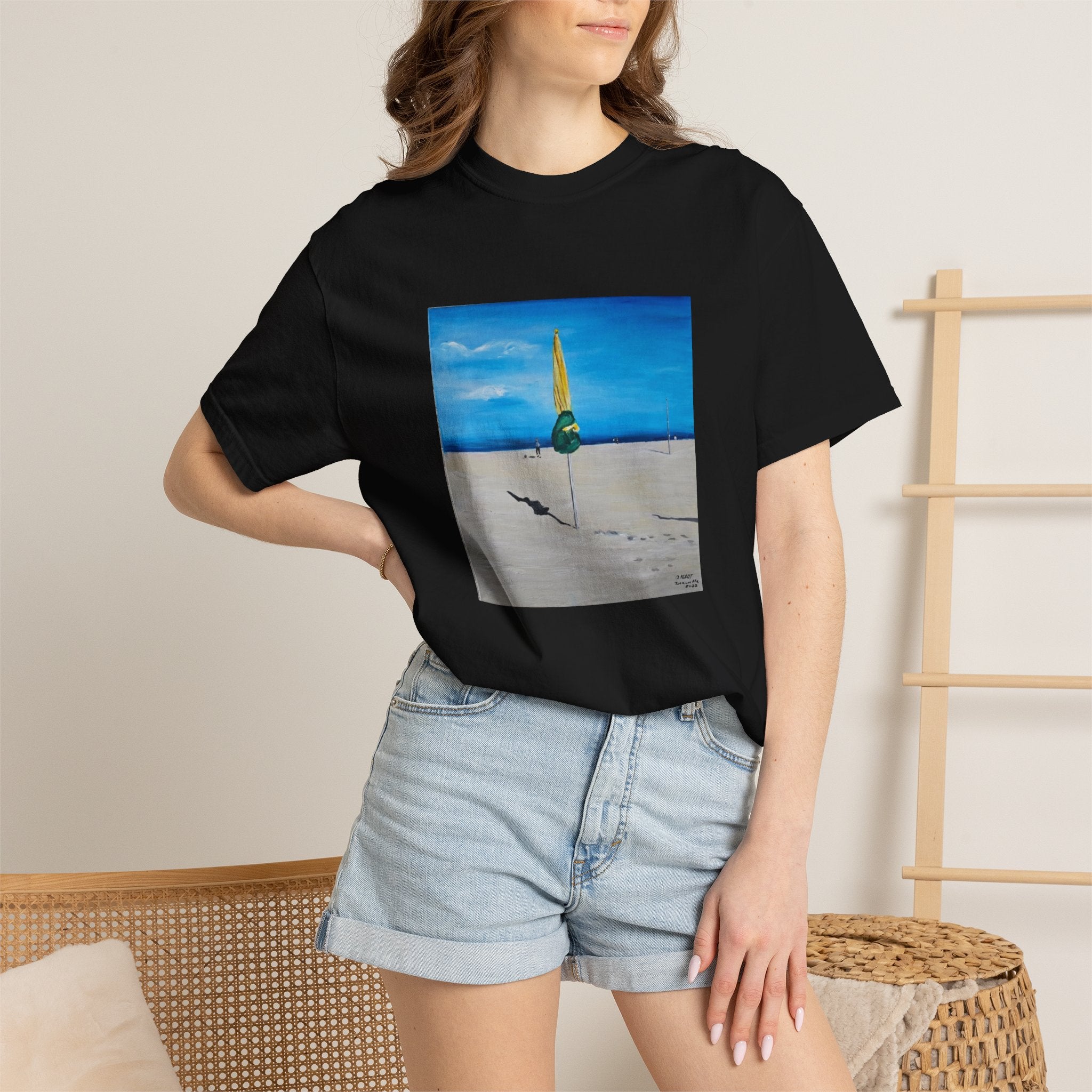 Beach Umbrella Sunset T-Shirt — Coastal Surfboard Art Tee