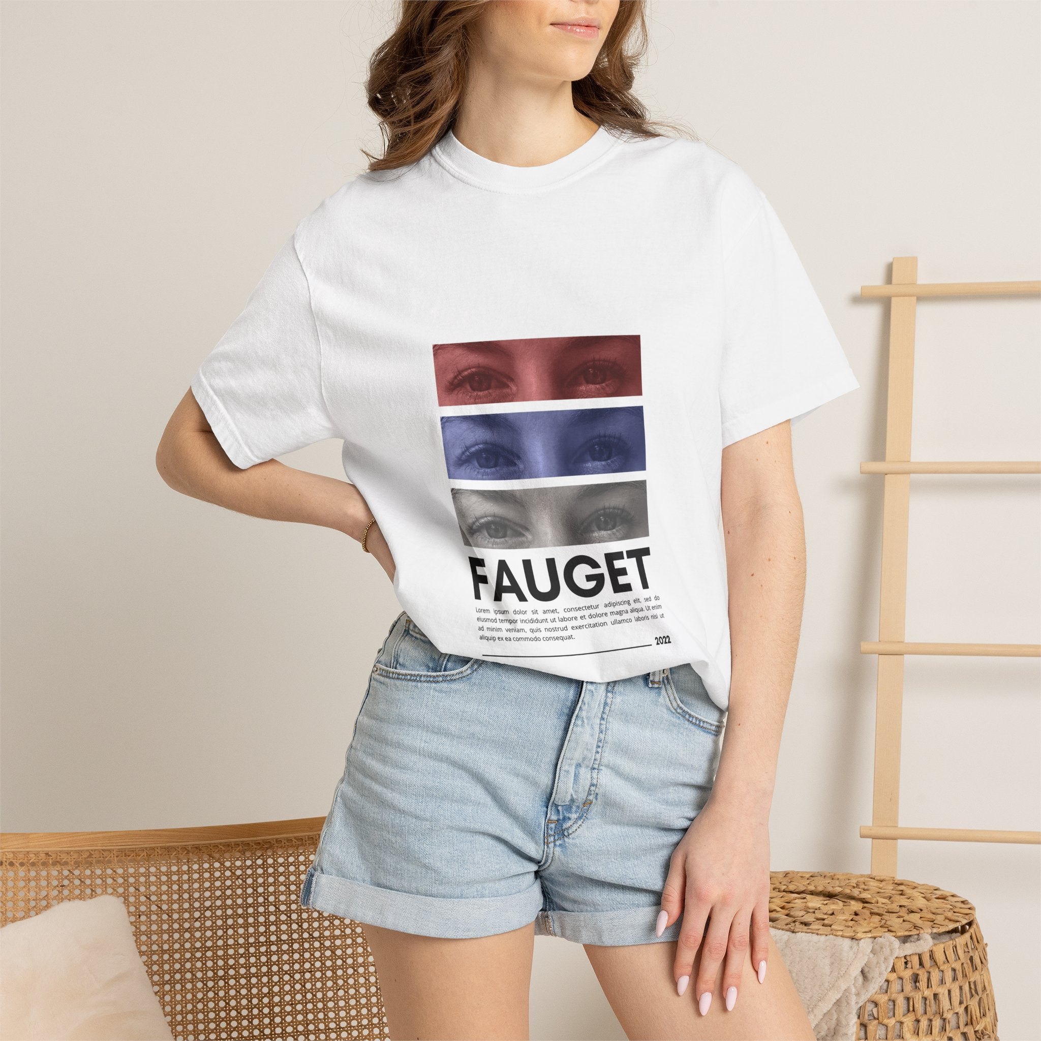 Copy of Fauget Eyes Graphic T-shirt | Red White Blue Striped Eyes Print
