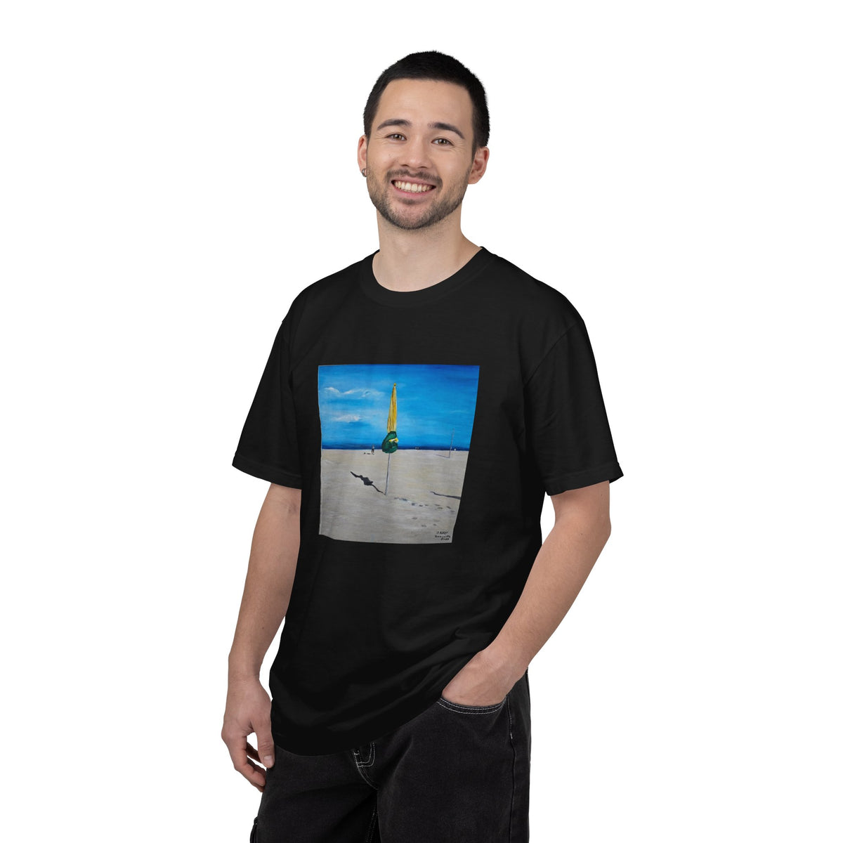 Beach Umbrella Sunset T-Shirt — Coastal Surfboard Art Tee