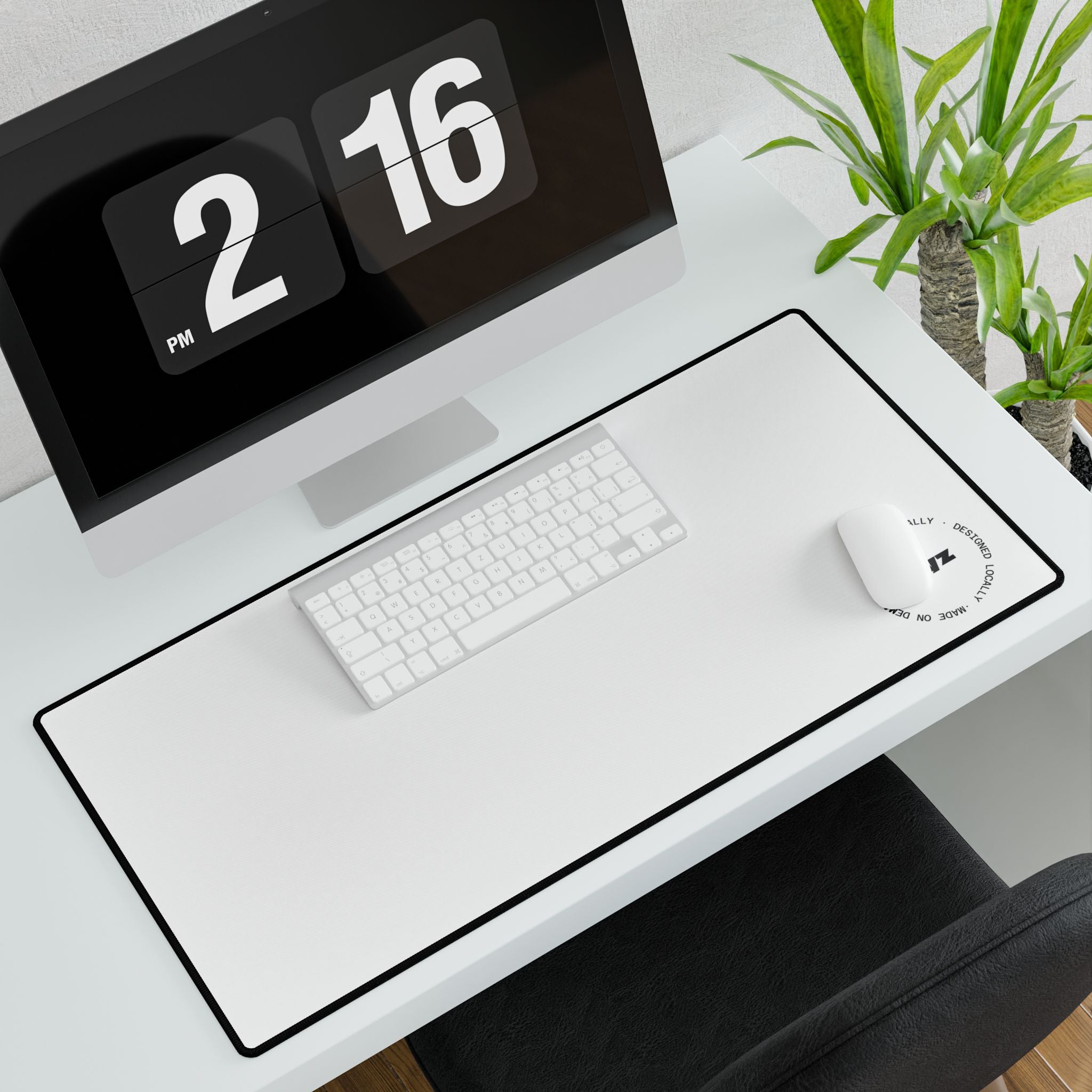 Minimalist White & Black Large Desk Mat — Clean Gaming/Work Mouse Pad