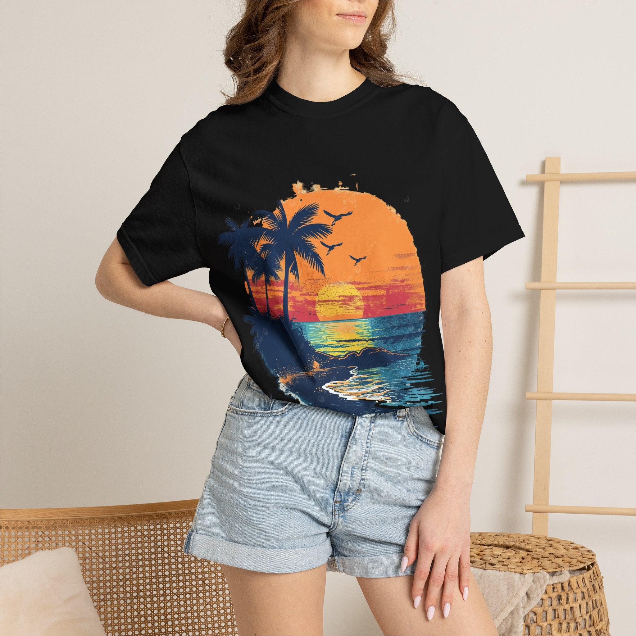 Sunset Beach T-Shirt — Vintage Tropical Palm Tree Tee