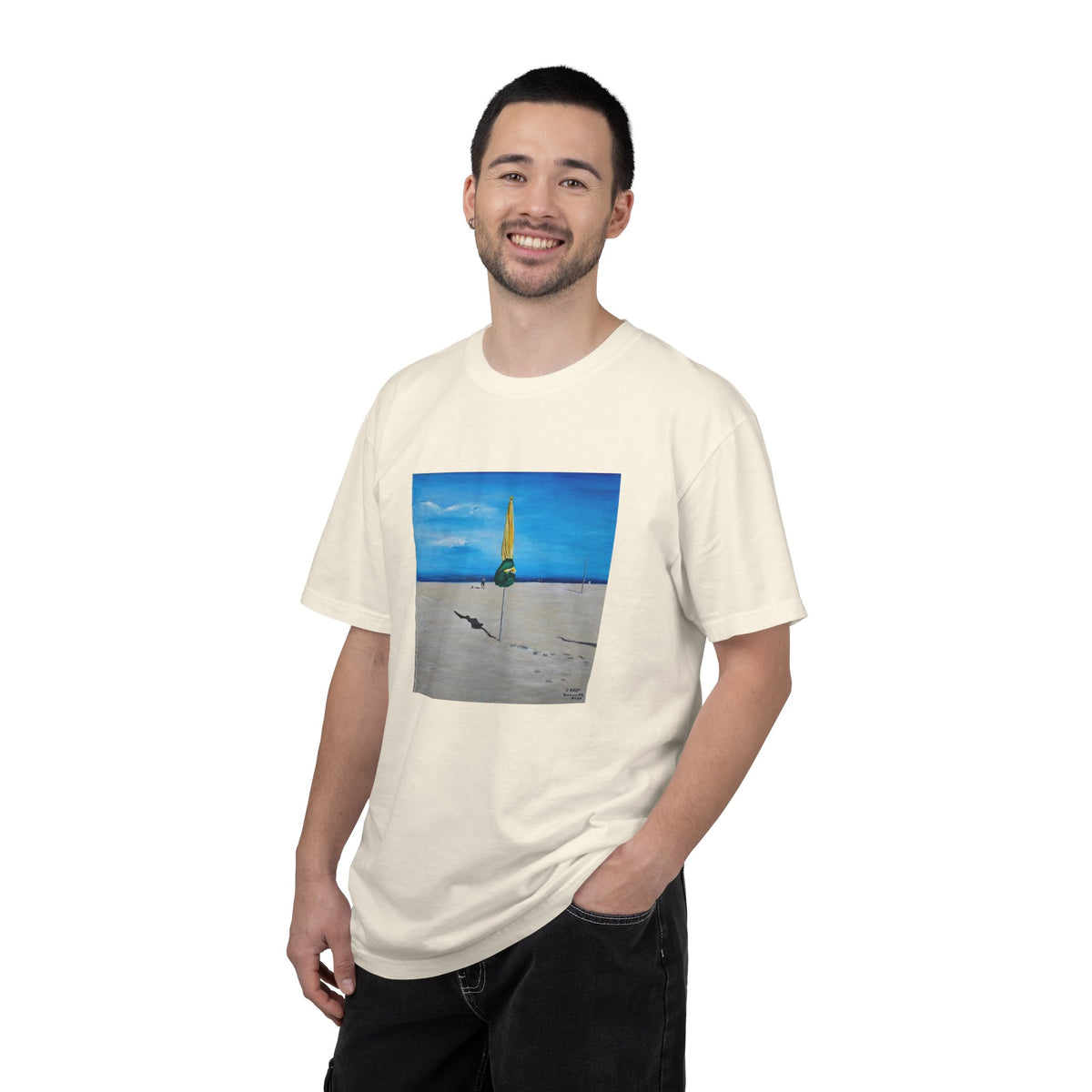 Beach Umbrella Sunset T-Shirt — Coastal Surfboard Art Tee